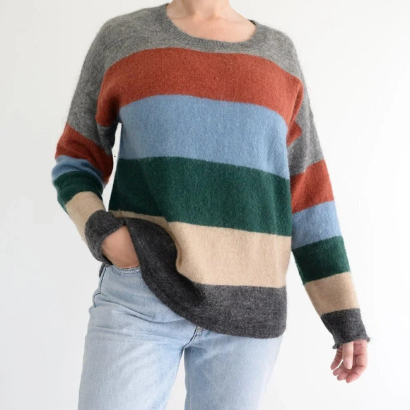 Part Two  35% Wool 33% Mohair Knit Grey, Red, Blue, Crewneck Sweater M - Picture 3 of 13